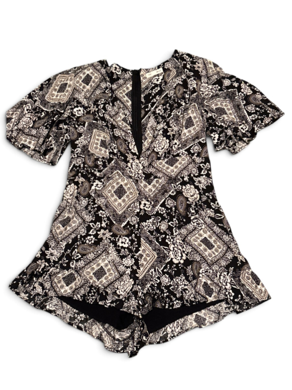 Cotton Candy LA Romper Size S Black White Paisley Floral Print